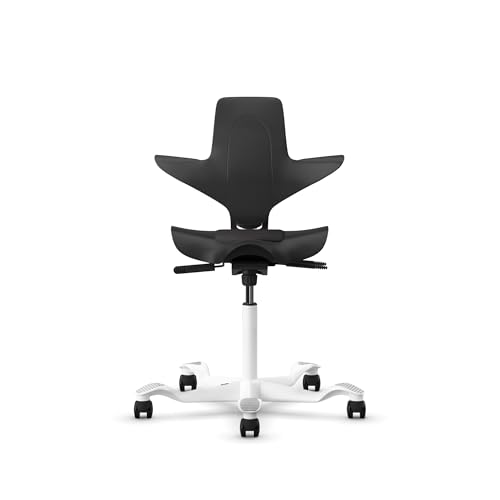 Image of HAG Capisco Puls Sit-Stand-White Base-Black Frame-Black Vinyl Pad