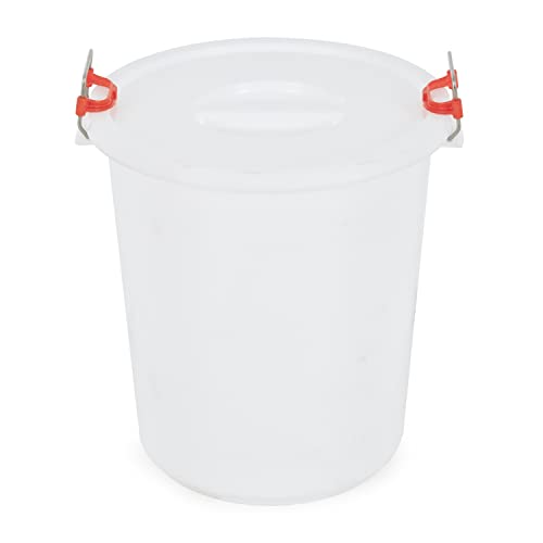 Tuff Stuff Products FS17 17 Gallon Seed and Animal Feed Heavy Duty Plastic Drum Bucket with Lock Lid for Dogs, Cats, Chickens, Cows, and Horses, White