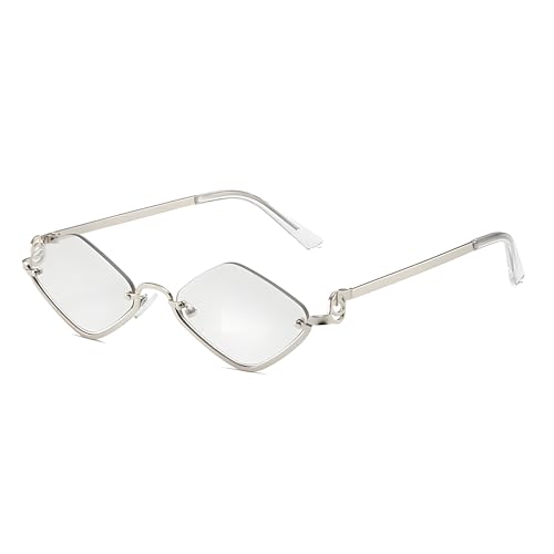 Heptagram Retro Small Metal Sunglasses for Women Irregular Half-Frame Trendy Lightweight Narrow Gold Shades UV400