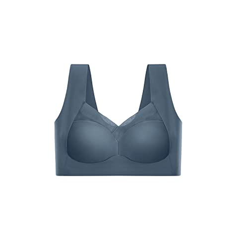 ABOOLY Fashion Deep Cup Bra Summer Sexy Push Up Wireless Bras-Seamless Mesh Lace Bras for Women Wirefree Comfortable Padded-3XL,Royal Blue Cover