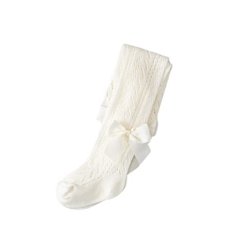 Kids Toddler Girls Stockings Tights Leggings Ribbed Knit Footed Pantyhose Warm Socks Pants Fall Winter Outfit Clothes (Hollow Out&Bow Beige, 1-2 Years)