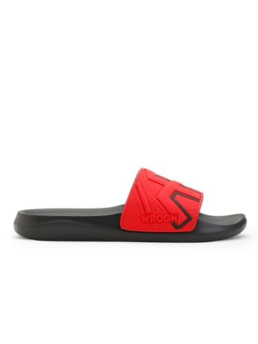 Image of Wrogn Men's Anti-slip Sliders | Lightweight EVA Sole | Cushioned Comfort Footbed | Black | 8