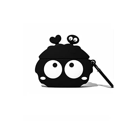 Soomio for Airpods Pro (2019) Headphones Pouch Case Soft Silicone Cartoon Character 360-degree Protection Case with Keyring (Black Funny Two Eyes)