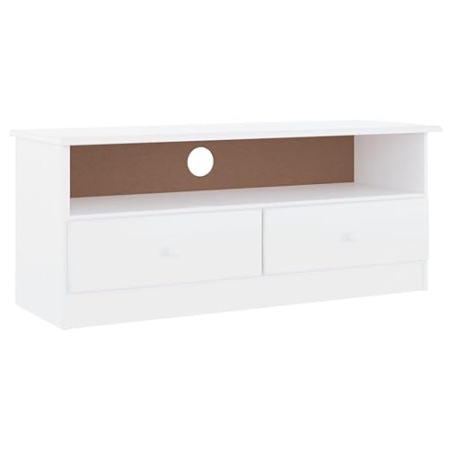 vidaXL Mueble de TV con cajones Alta Madera de Pino Blanco 100x35x41cm, Soporte de TV, gabinete de Soporte de TV, gabinete de Medios, aparador de TV