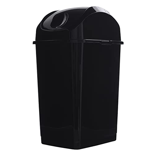 Image of Superio Kitchen Trash Can with Swing Top Lid 9 Gallon Slim Waste Bin 37 Qt Sturdy Plastic Garbage Can Medium Recycling Bin for Office, Bathroom, Under Counter, Dorm, Bedroom (Black)