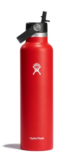 Hydro Flask Water Bottle - Insulated Stainless Steel - Standard Straw Lid, Non Spill, Leakproof in 24 Oz Goji Red