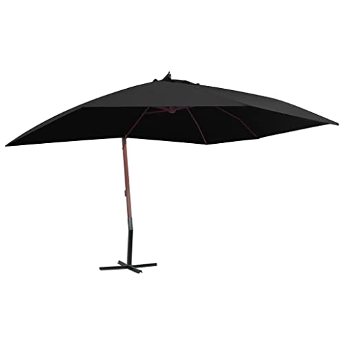 vidaXL Ampelschirm mit Holz-Mast Kurbelmechanismus Sonnenschirm Marktschirm Gartenschirm Balkonschirm Terrassenschirm Schirm 400x300cm Schwarz