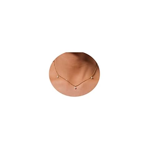 QIHOO Dainty Gold Necklace for Women Trendy,14K Gold Delicate Necklace Diamond for Women Cross Square Heart Choker Leaf Beach Necklaces Aesthetic Gold Jewelry (CZ Choker) Cover