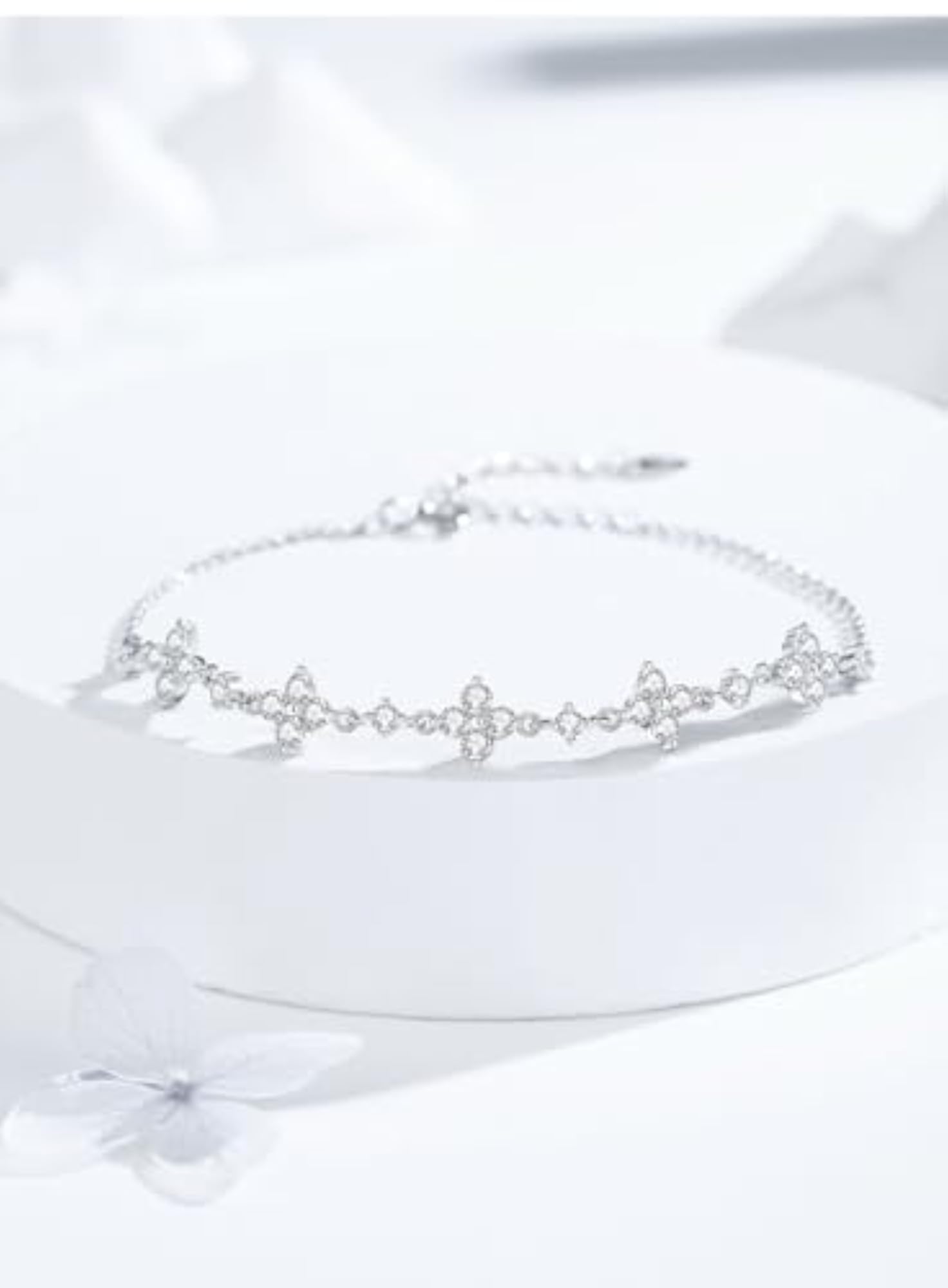925 Sterling Silver Zircon Mist Minimal Bracelet, Adjustable