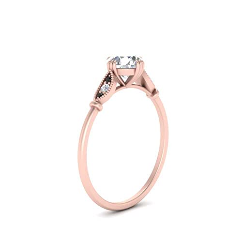 Image of Choose Your Gemstone Delicate Round Cathedral Engagement Ring Rose Gold Plated Round Shape Petite Engagement Rings Minimal Modern Design Birthday Gift Wedding Gift US Size 4 to 12