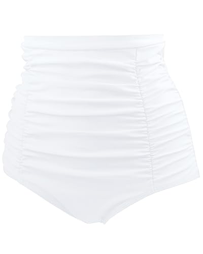 Image of Tempt Me Women's High Waisted Swimsuit Bottom Tummy Control Ruched Bikini Bottom Vintage Swim Bottom Tankini Briefs