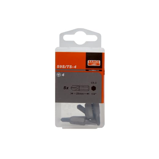 Punta estándar 1/4" y 25 mm para tornillos de seguridad TORQ-SET de 4 mm (5 piezas/caja de plástico)