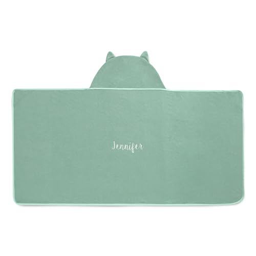 Image of Delta Children Personalized Kids Hooded Bath Towel with Pockets - Super Soft and Absorbent- Great Gift for Boys and Girls, Light Teal Owl