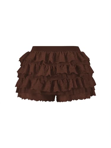 Image of Women Y2K Lace Multi-Layered Bloomers Lolita Ruffle Shorts Cute Mini Skirt | Tiered layers, elastic waist, pumpkin pants, for rave party /country concert /festival