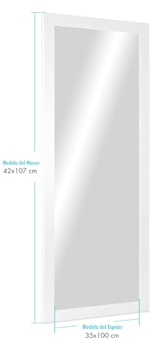 CHELY INTERMARKET MOD128 Espejo Pared Vertical Decorativo Grande Estilo Moderno Marco Madera Cuerpo Entero Elegante 35x100 cm Blanco Liso Ideal Recibidor Dormitorio Baño Incluye Kit Montaje - imagen 2