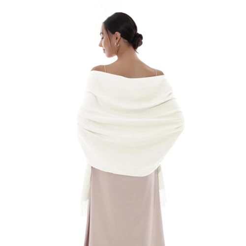 RIIQIICHY Bufandas para Mujer Invierno Chal Fiesta Estolas para Bodas Pasminas Grandes Marfil Pañuelos Fular Foulard