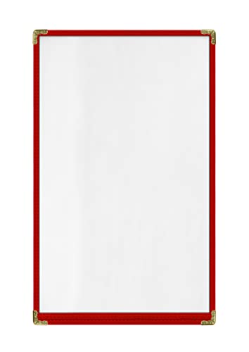 Goodsmart Restaurant Menu Covers – 25 Pack Red 2-View, Top-Loading Menu Holders, Vinyl &amp; Plastic Café Menu Covers, Clear Menu Sleeves, Fits 8.5" x 14", Leather-Style Design, Gold Corners