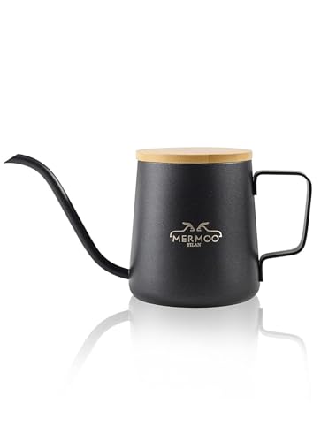 MERMOO YILAN Pour Over Coffee Kettle 350ml Small Pouring Kettle with Lid Gooseneck Tea Pot Pour Over Coffee Maker for Camping, Home, Travel, Office (Black)