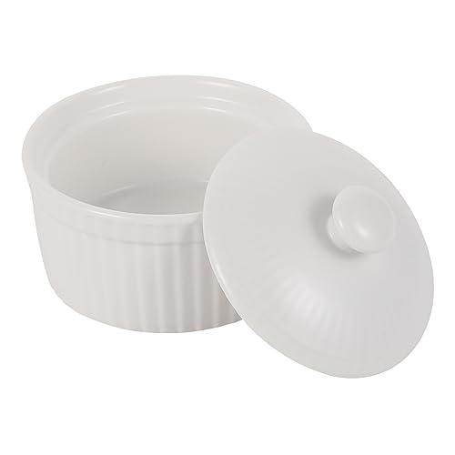 NAMOARLY 1pc Beautiful Ceramic Baking Bowl with Lid Elegant Steaming Dish Versatile Egg and Fruit Serving Bowl for Souffle and Pudding Dishwasher and Oven Safe