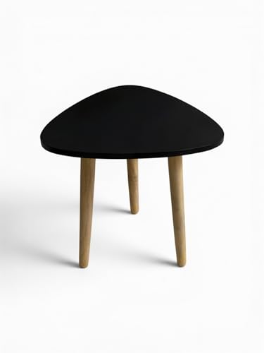 Image of Modern Triangle Side Table with 3 Wooden Legs, Minimalist End Table /Coffee Table for Living Room, Bedside Nightstand for Bedroom, Balcony & Small Spaces