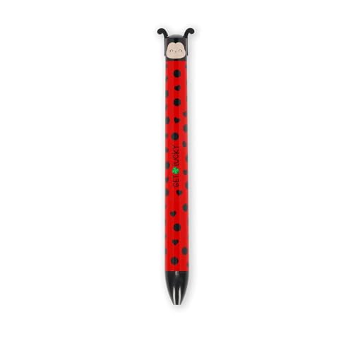 Legami - Zweifarbig, Ladybug Motiv, schwarze und rote Tinte, Click&Clack Stift, Ideal für Schule Büro Zuhause, Zweifarbig, 1 mm Spitzendurchmesser