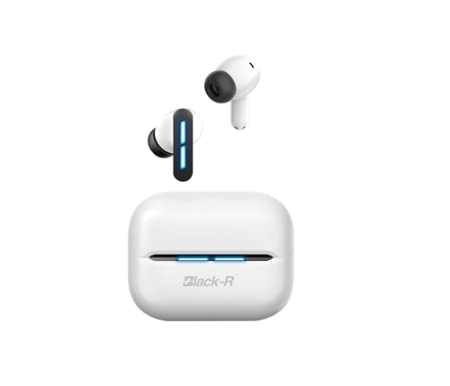 Image of Black-r Stylish Light Wireless in Ear Earbuds TWS with Noise Cancellation, HD Mic, 130H Playtime and Extra Bass, 45ms Low Latency Gaming with ENC, 13mm Bass Drivers Ear Buds TWS, R-003 (White)