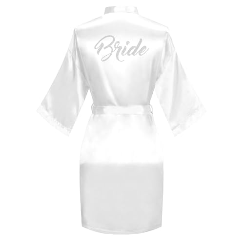 Women's Kimono Bride Bridesmaid Robes with Rhinestones Short Satin Bathrobes Wedding Party Getting Ready Day