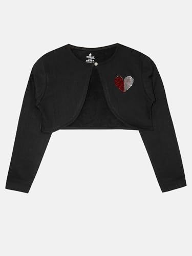 Image of KiddoPanti Girls Fleece Crop Length Shrug | Cotton Poly Fleece Fabric |Sequin Patch on Chest | Front Open Pearl Button Closure | Crop Length, Full Sleeve | Lightweigth & Breathable Girls Shrug
