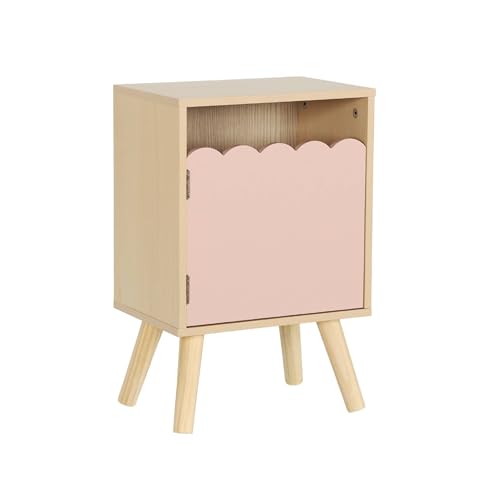 sweeek - Table de Chevet Enfant décor Bois Rose 1 Porte. Pieds Bois de pin - 34 x 23.5 x 52 cm - Azur
