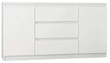  Framire R-140-S3 Kommode in Weiß, Kommode mit 3 Schubladen, 2 Türen, Schrank für Schlafzimmer, Wohnzimmer, Bad, 76 x 140 x 40 cm