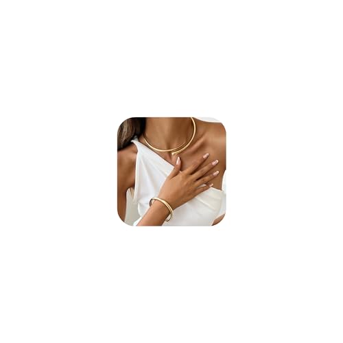 Chunky Gold Choker Necklace for Women With Bracelets, 18K Gold Plated Statement Teardrop Collar Silver Minimalist Fashion Accessories Jewelry Gifts