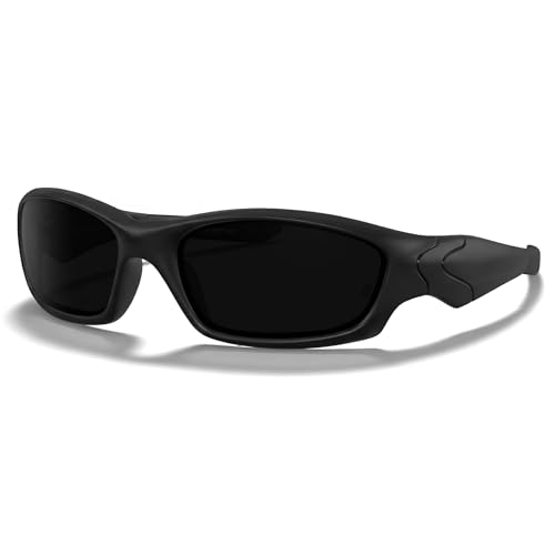 WISTON Z87 Sunglasses for Men Wrap Around Sport Safety Glasses UV400 Impact Resistant Eyewear for Driving Cycling W8702 Black/Dark Black