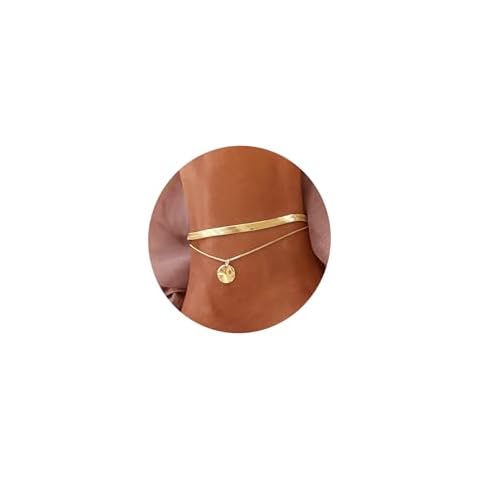 EFTOM Boho Chain Anklets for Women Waterproof Layered Coin Ankle Bracelets for Women Herringbone Anklet Set Summer Foot Jewelry Gifts Coin Cover