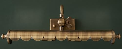 Image of S&A Home Decor Vintage Scalloped Antique Brass Picture Light - Adjustable Art Display Wall Sconce with Wingnut Joint, Decorative Gallery Lamp for Paintings, Portraits, and Mirrors