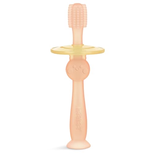 Image of haakaa Infant Toothbrush, Easy to Hold 360° Baby Toothbrush, Train 6month+ Infants Babies and Toddlers for Oral Hygiene, Teether Effect for Sore Gums, 1pc (Pink)