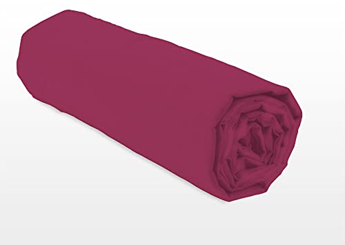 Home Linge Passion 100% Cotton Fitted Sheet, 57 Thread Count, Size 180 x 200 cm, Fuchsia, 25 cm Deep Weave, Soft, Breathable