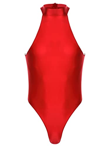 Mens Glossy Swimming Bathing Suit One-piece High Cut Bodysuit Rash Guard Swimwear Singlet