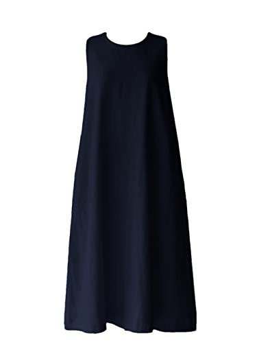 Robe bleu uni sans manches fluide contre l'inconfort 5XL