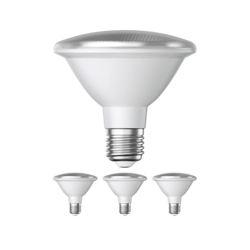 ledscom.de 4 piezas bombilla LED E27, PAR30 cuello corto, blanco cálido (2700 K), 12,9 W, 994lm, 42°, espejo reflector (plateado)