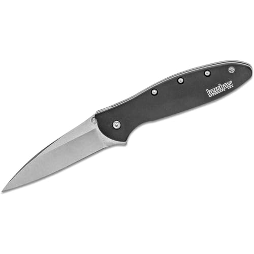 Image of Kershaw Leek, BlackWash Pocket Knife (1660BLKW); 3 Sandvik 14C28N Steel Blade, 410 Stainless Steel Handle, BlackWash Finish, SpeedSafe Assisted Open, Frame and Tip Locks, Reversible Pocketclip; 3 OZ