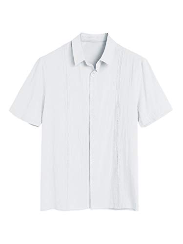 Hestenve Mens Short Sleeve Cuban Camp Guayabera Shirt Linen Cotton Hippie Beach Button Down Shirts2
