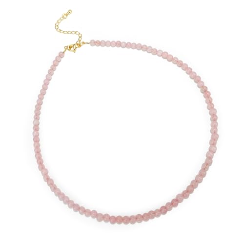 Rose Quartz Necklace Handmade 4mm Pink Crystals Beaded Choker Necklaces for Women Natural Gemstone Necklaces Rose Quartz Jewelry (Rose Quartz)