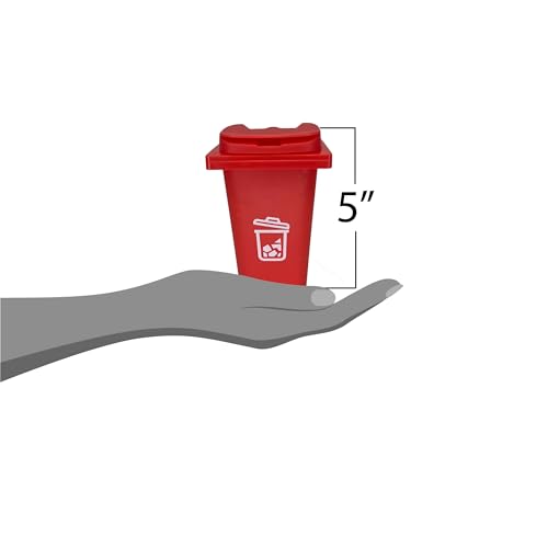 Image of Mini Garbage Bin Desk Organizer with Lid, 5 inches Tall, Trash Can, Rubbish (Red Garbage)