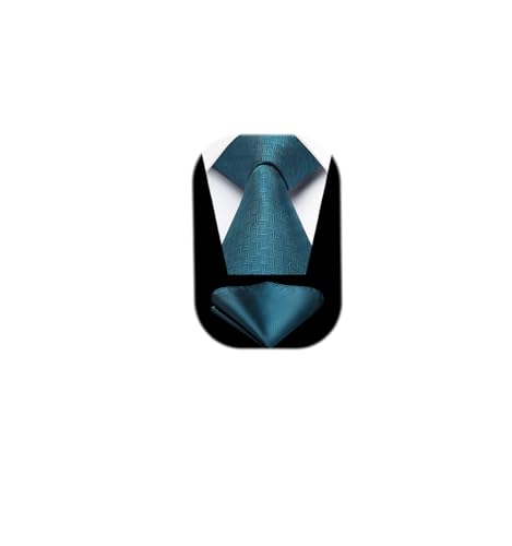 Image of HISDERN Ties for Men Solid Houndstooth Neckties Handkerchief Formal Business Tie & Pocket Square Set Wedding Party