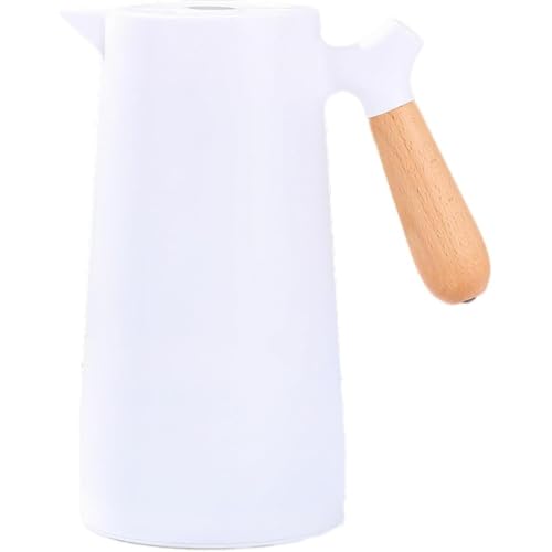 Juxkov 保温ポット サーモジャグ 卓上ポット 保温保冷 魔法瓶 保温? テーブル 紅茶 コーヒー ティー 麦茶 お茶 断熱 大容量 おしゃれ ウッドハンドル 洗いやすい 広口 家庭用 (まほうびん ポット ホワイト1000ML)