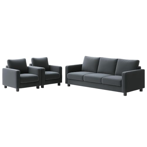 Image of FURNY Haster 5 Seater Premium Velvet Fabric 3+1+1 Sofa Set (Dark Grey) Durable & Comfortable | Ideal for Living Room