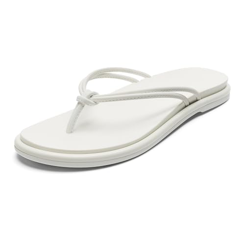 OLUKAI Aka Women's Beach Sandals, Water-Friendly Flip-Flop Slides, All-Day Comfort & Support, Stylish & Vibrant Colors, White/White, 10