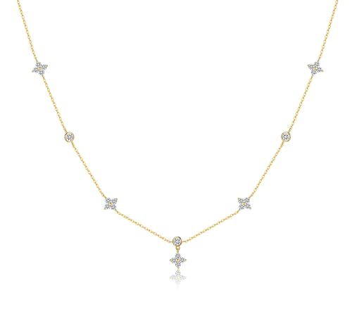 SLUYNZ 925 Sterling Silver CZ Flower Choker Necklace for Women Teens Dainty Leaf Pendant Necklace Chain