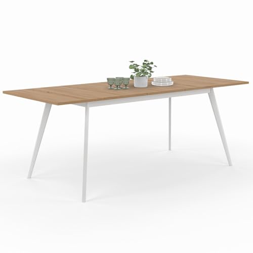 IDMarket - Table scandinave Extensible Rectangle Inga 6-10 Personnes Plateau Bois Pieds Blancs 160-200 cm
