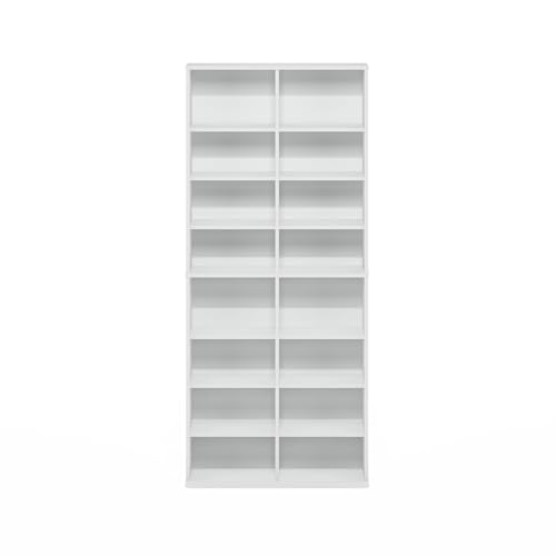 Image of Furinno Jaya DVD Shelf, 16-Shelf Wide CD Rack, Media Shelf with Adjustable Shelves, 8 x 2 DVD Storage Cabinets for CD Bluray Game Disc, Easy Assembly, for Living Room, Home Office, White